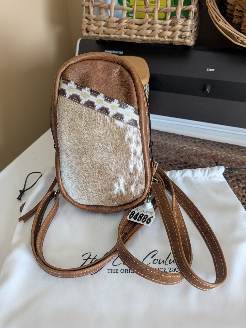Brown Leather & Haircalf Crossbody Bag